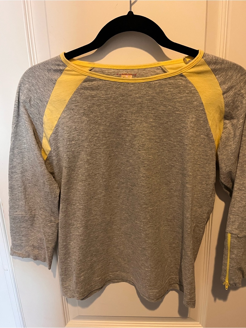 Free People Grey & Yellow Raglan Short Sleeve Tee